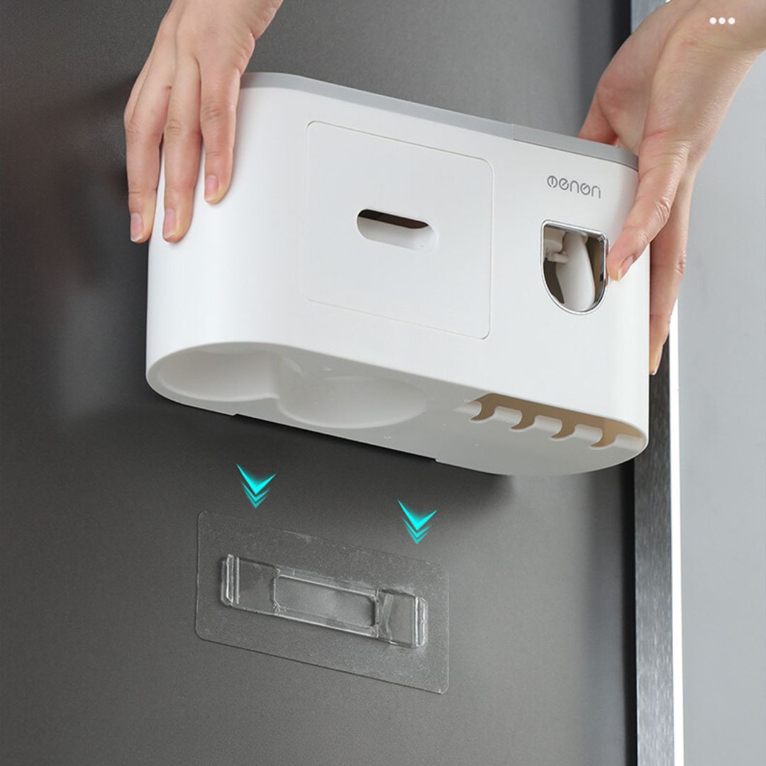 Giá treo bàn chải đánh răng đa năng loại 2 cốc + 2 bộ nặn kem