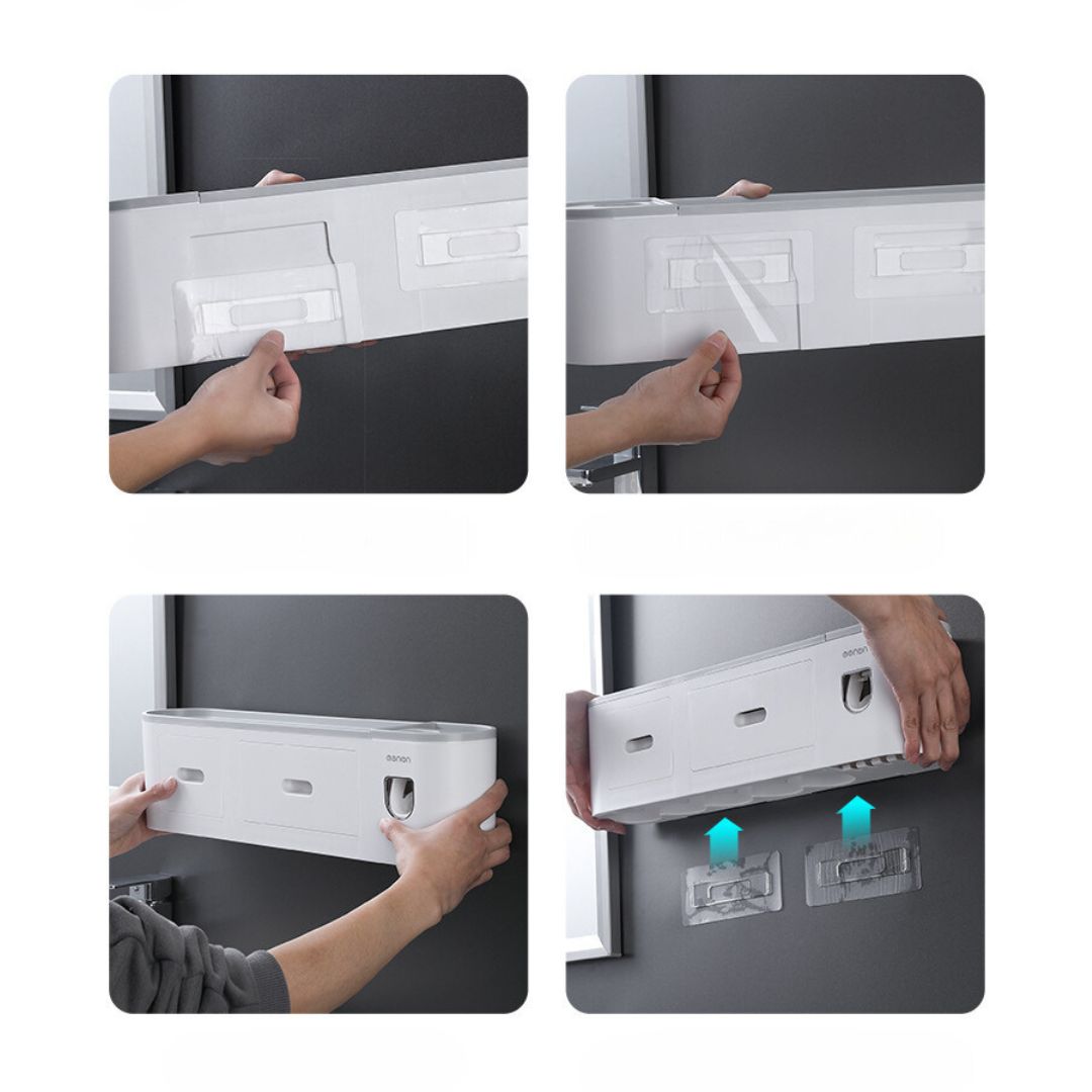 Giá treo bàn chải đánh răng đa năng loại 4 cốc + 2 bộ nặn kem đánh răng