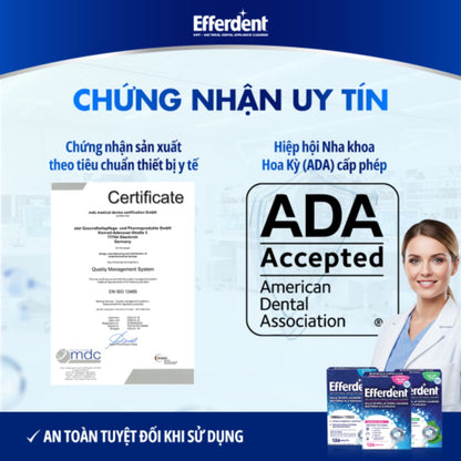 Viên sủi Efferdent MINTY FRESH & CLEAN vệ sinh khay niềng răng trong suốt, hàm duy trì & hàm giả - Hàng Mỹ chính hãng - Hương bạc hà