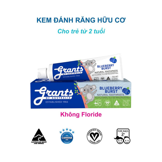Kem đánh răng hữu cơ Grants BlueBerry Burst cho trẻ em từ 2 tuổi (hương việt quất)