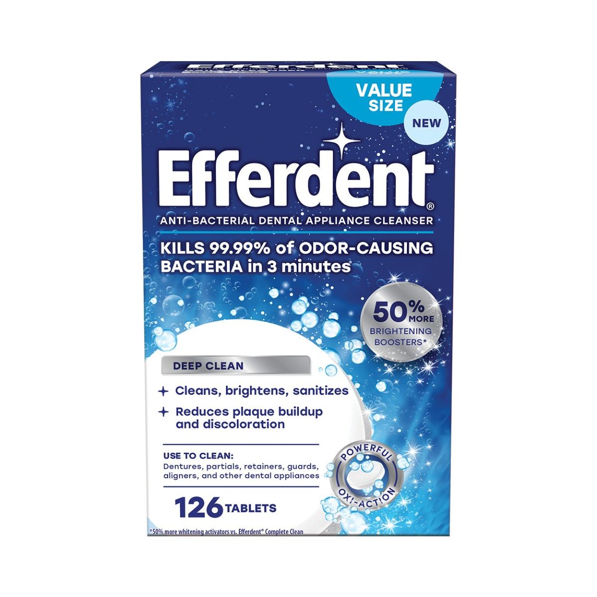 Viên sủi Efferdent DEEP CLEAN vệ sinh khay niềng răng trong suốt, hàm duy trì & hàm giả - Hàng Mỹ chính hãng