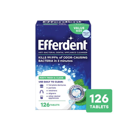 Viên sủi Efferdent MINTY FRESH & CLEAN vệ sinh khay niềng răng trong suốt, hàm duy trì & hàm giả - Hàng Mỹ chính hãng - Hương bạc hà