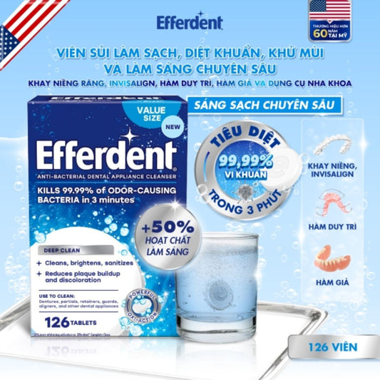 Viên sủi Efferdent DEEP CLEAN vệ sinh khay niềng răng trong suốt, hàm duy trì & hàm giả - Hàng Mỹ chính hãng
