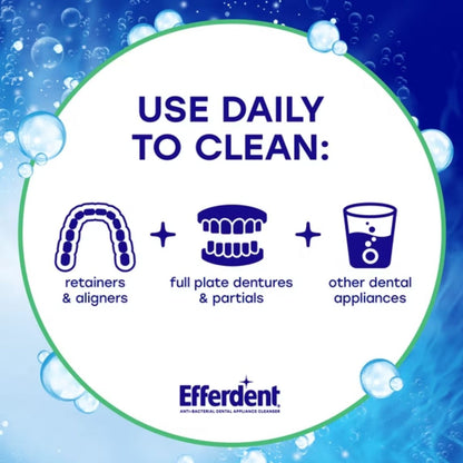 Viên sủi Efferdent MINTY FRESH & CLEAN vệ sinh khay niềng răng trong suốt, hàm duy trì & hàm giả - Hàng Mỹ chính hãng - Hương bạc hà