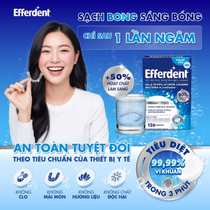 Viên sủi Efferdent DEEP CLEAN vệ sinh khay niềng răng trong suốt, hàm duy trì & hàm giả - Hàng Mỹ chính hãng