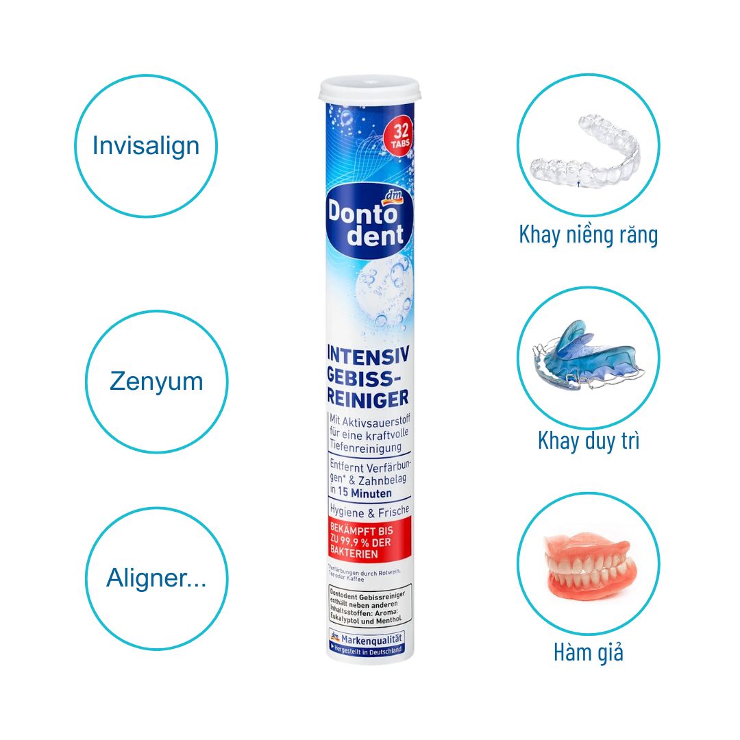 Viên Sủi Vệ Sinh Khay Niềng Trong Suốt Dontodent (32 Viên) - Nhập Khẩu Đức