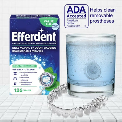 Viên sủi Efferdent MINTY FRESH & CLEAN vệ sinh khay niềng răng trong suốt, hàm duy trì & hàm giả - Hàng Mỹ chính hãng - Hương bạc hà