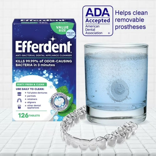 Viên sủi Efferdent MINTY FRESH & CLEAN vệ sinh khay niềng răng trong suốt, hàm duy trì & hàm giả - Hàng Mỹ chính hãng - Hương bạc hà