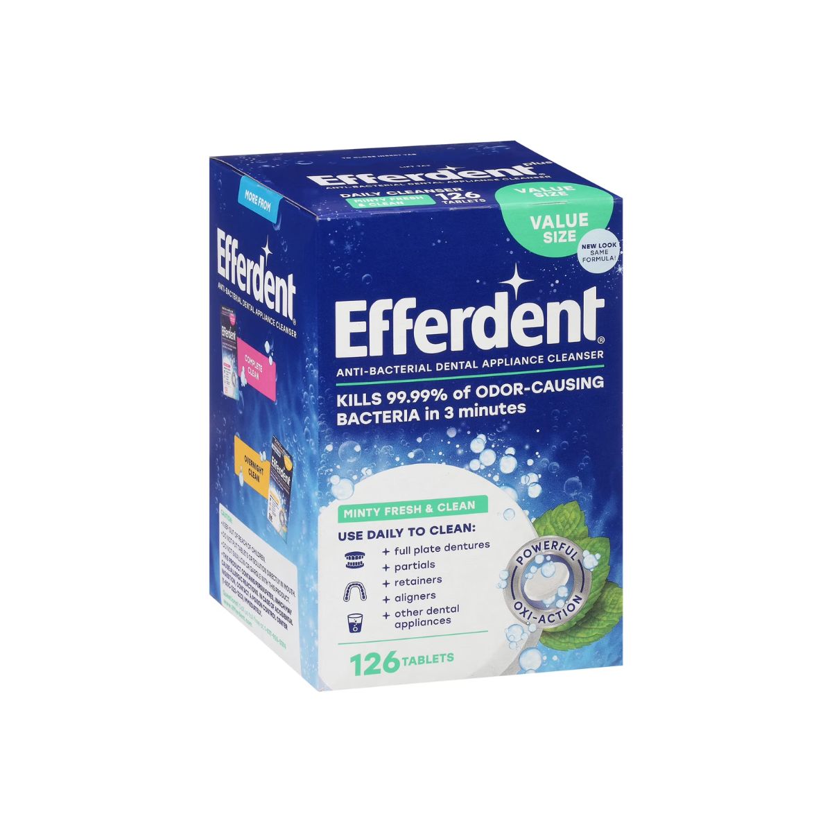 Viên sủi Efferdent MINTY FRESH & CLEAN vệ sinh khay niềng răng trong suốt, hàm duy trì & hàm giả - Hàng Mỹ chính hãng - Hương bạc hà