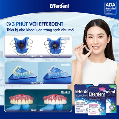 Viên sủi Efferdent MINTY FRESH & CLEAN vệ sinh khay niềng răng trong suốt, hàm duy trì & hàm giả - Hàng Mỹ chính hãng - Hương bạc hà