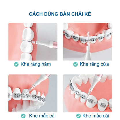 Bộ bàn chải kẽ răng cao cấp 18 chi tiết, cước Dupont mềm, đường kính 0,8 mm