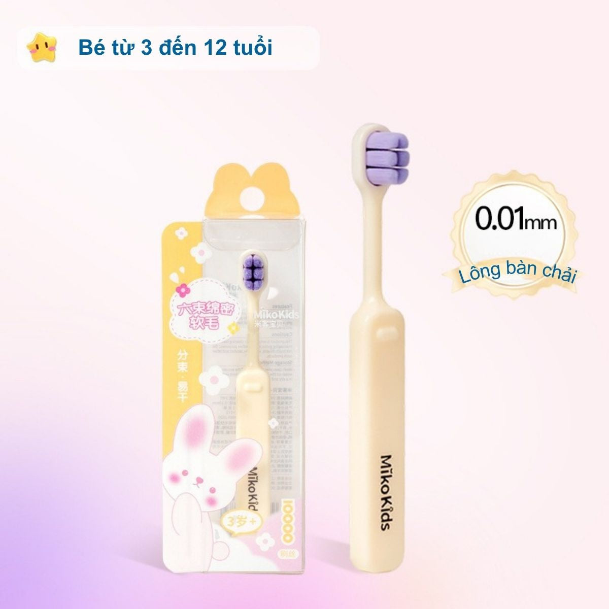 Bàn Chải Đánh Răng Cho Bé Siêu Mềm MikoKids (3-12 Tuổi) - Hơn 10.000 Sợi Tơ,