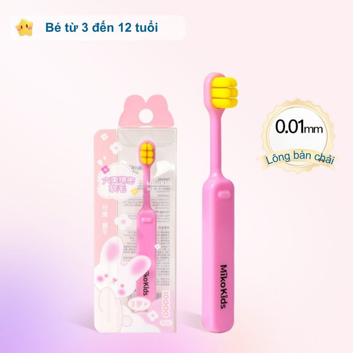 Bàn Chải Đánh Răng Cho Bé Siêu Mềm MikoKids (3-12 Tuổi) - Hơn 10.000 Sợi Tơ,