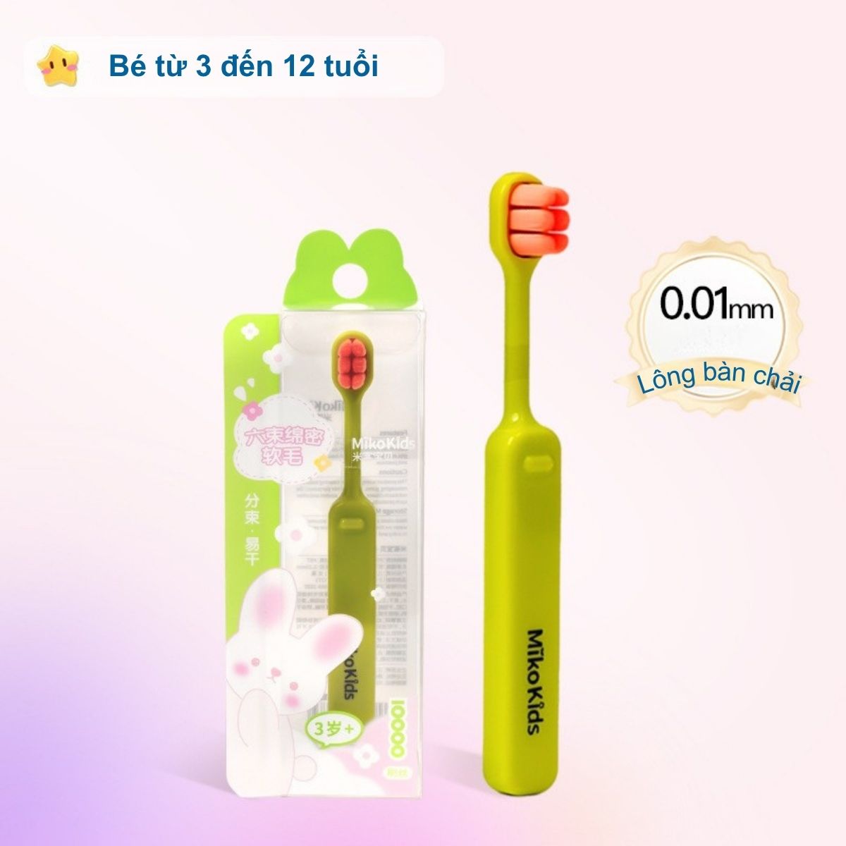 Bàn Chải Đánh Răng Cho Bé Siêu Mềm MikoKids (3-12 Tuổi) - Hơn 10.000 Sợi Tơ,