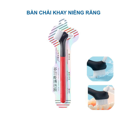 Ban chải 2 đầu vệ sinh khay niềng răng, khay duy trì - mầu đỏ đen