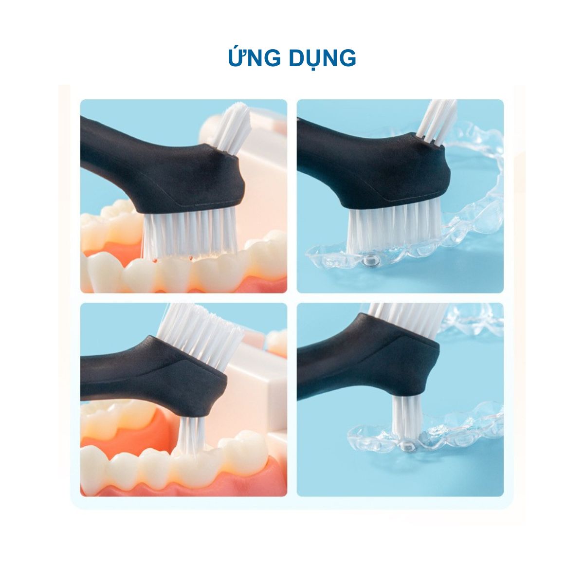 Ban chải 2 đầu vệ sinh khay niềng răng, khay duy trì - mầu đỏ đen