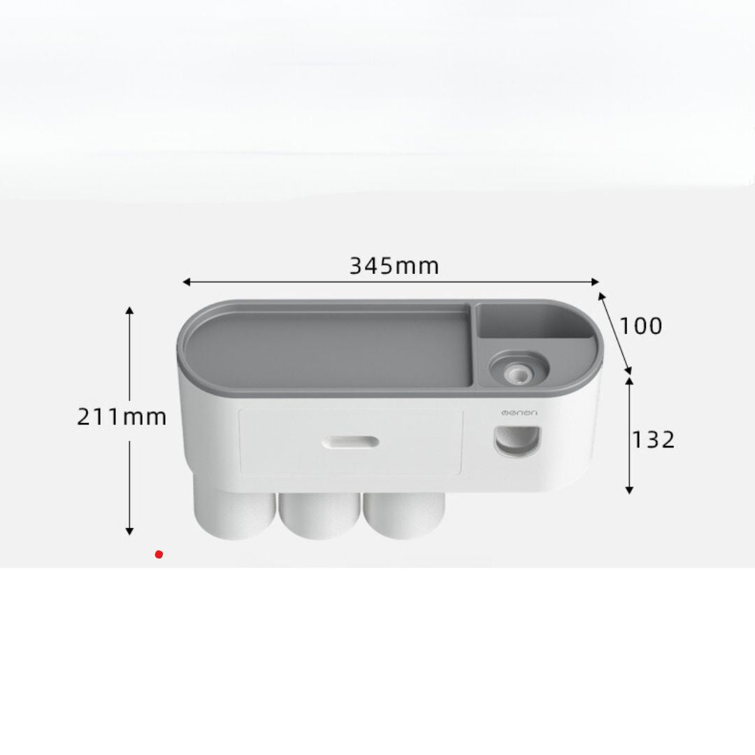 Giá treo bàn chải đánh răng đa năng loại 3 cốc + 1 bộ nặn kem đánh răng