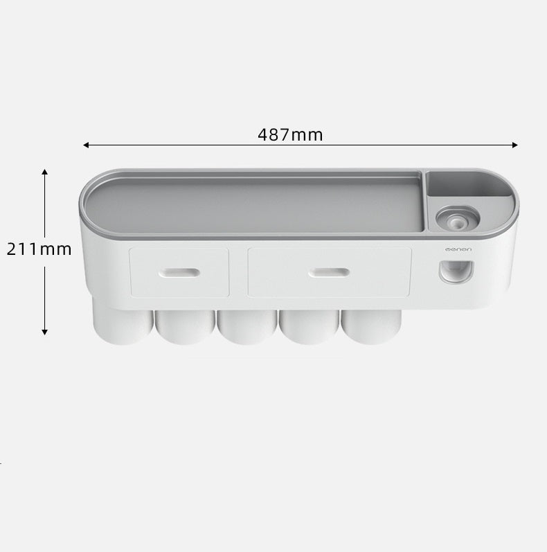 Giá treo bàn chải đánh răng đa năng loại 5 cốc + 1 bộ nặn kem đánh răng