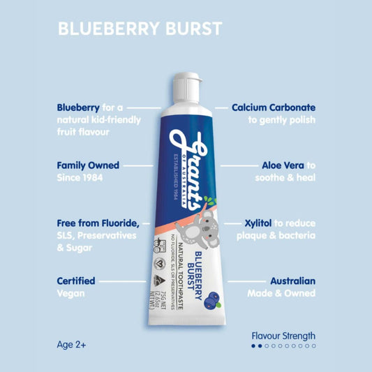 Kem đánh răng hữu cơ Grants BlueBerry Burst cho trẻ em từ 2 tuổi (hương việt quất)