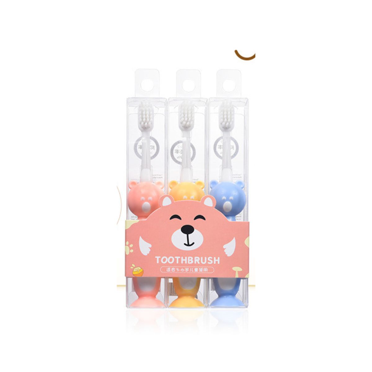 Set 3 Bàn Chải Đánh Răng Cho Bé 3 - 6 Tuổi Hình Gấu Chenke Lông Siêu Mềm