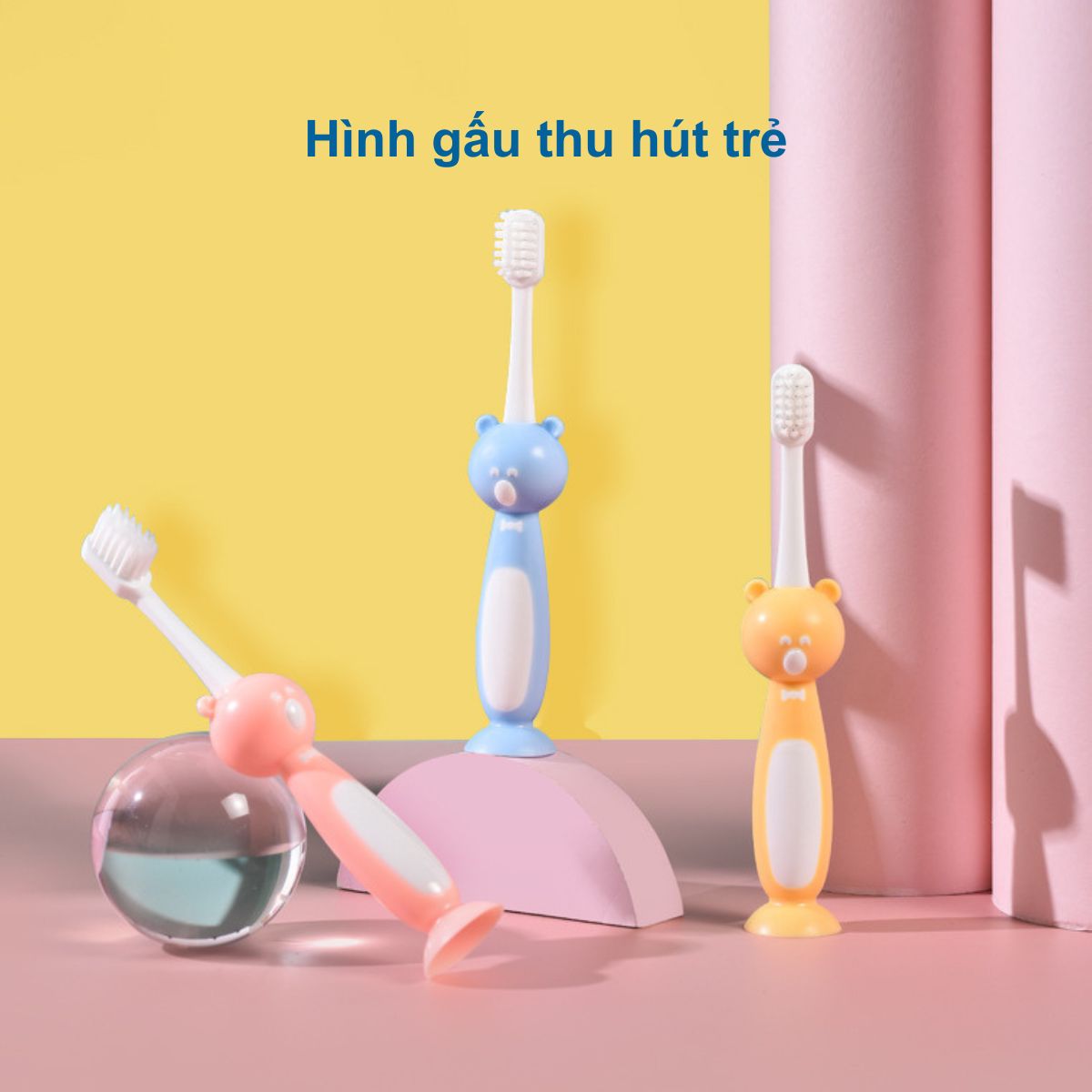 Set 3 Bàn Chải Đánh Răng Cho Bé 3 - 6 Tuổi Hình Gấu Chenke Lông Siêu Mềm