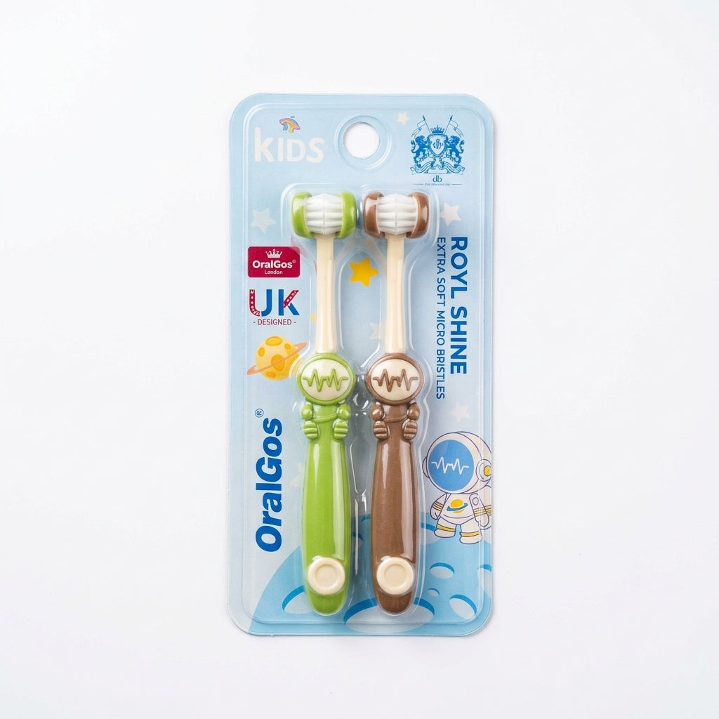 Set 2 Bàn Chải Đánh Răng Trẻ Em 3D OralGos D8038 – Cho Bé 5-12 Tuổi