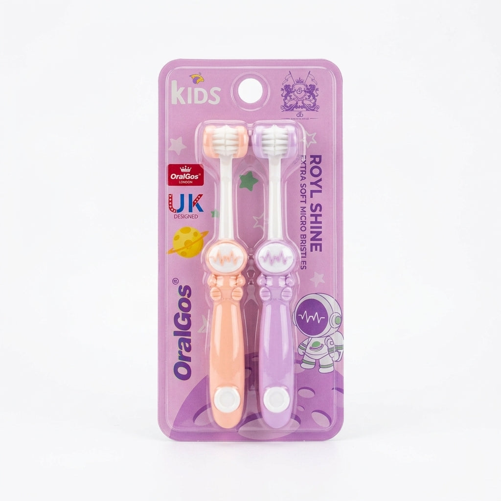Set 2 Bàn Chải Đánh Răng Trẻ Em 3D OralGos D8038 – Cho Bé 5-12 Tuổi