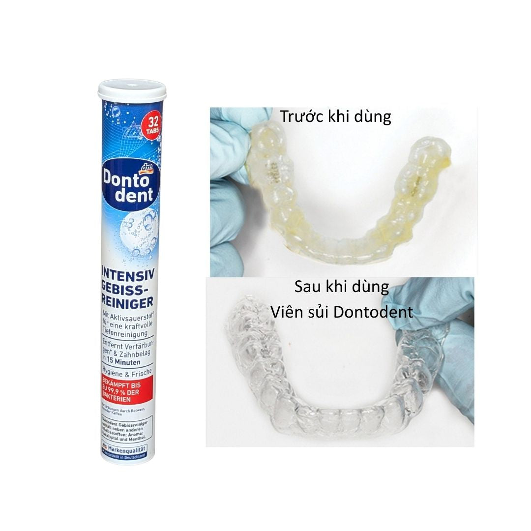 Viên Sủi Vệ Sinh Khay Niềng Trong Suốt Dontodent (32 Viên) - Nhập Khẩu Đức